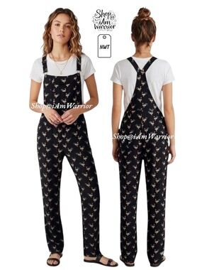 ModCloth Sugarhill Boutique NWT black rooster print overalls *shop@iamwarrior
